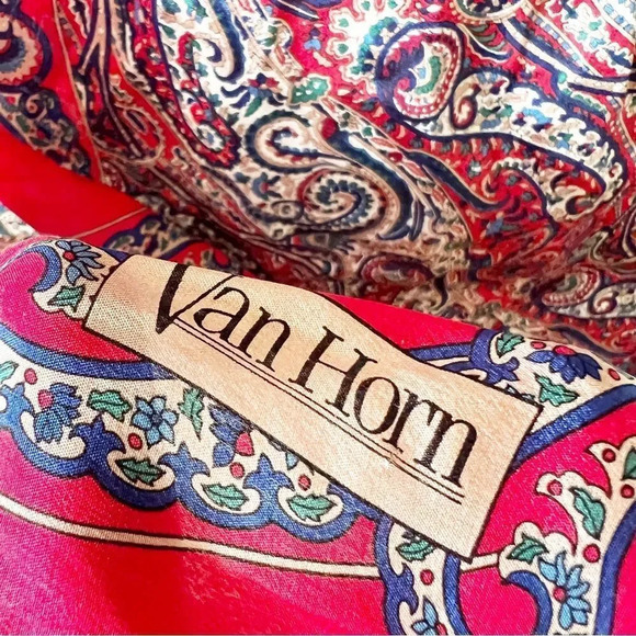 Vintage Van Horn Silk Square Scarf Large Twilly Rolled Hems Head Wrap Europe Red - Picture 3 of 6